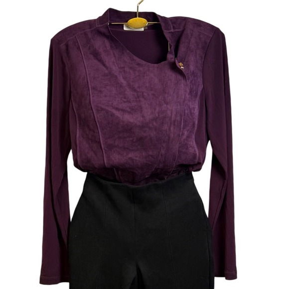 Calvin Klein Sweaters - Calvin Klein Womens Plum Velvet Trim Asymmetrical Zip Cardigan Jacket Top L